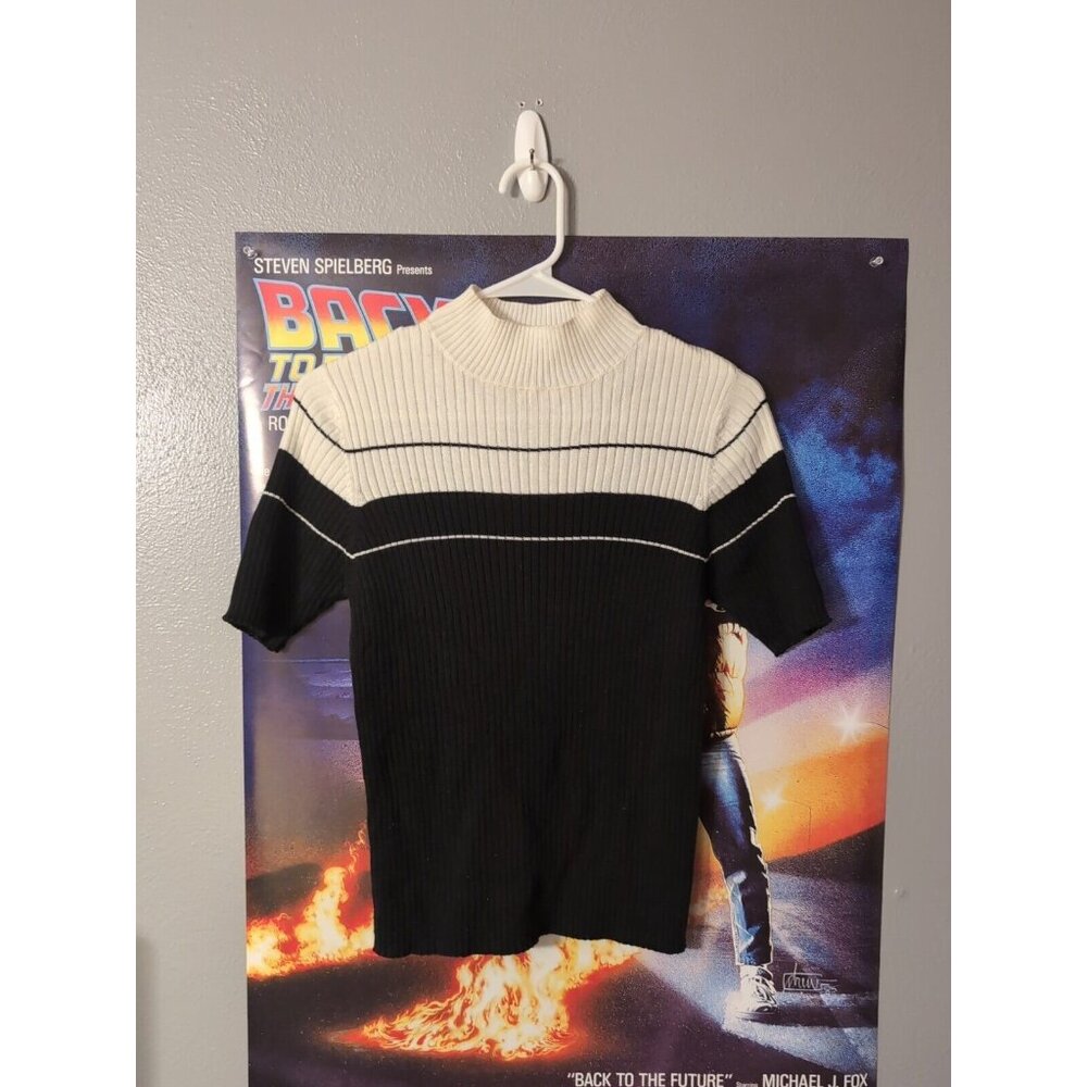 Valerie Stevens Petite Black White Short Sleeve Vintage Sweater Size PM